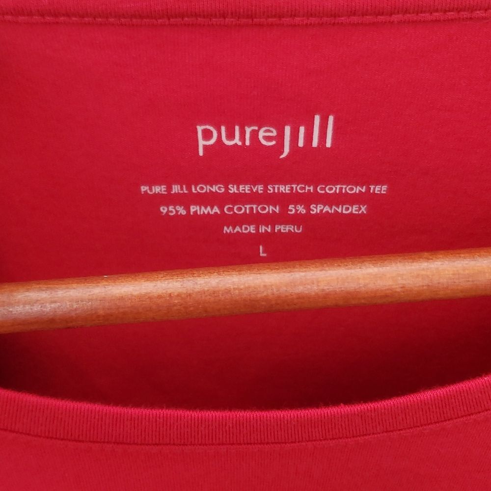 J. Jill Purejill Long Sleeve Stretch Cotton Tee True Red Size Large NWT Pima - Picture 3 of 7